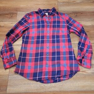 J. Crew Perfect Shirt Women's S Petite Red Blue Plaid Long Sleeve Button Down
